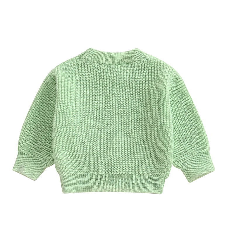 Baby Toddler Boys Girls Lucky Charm St. Patrick's Day Irish Sweater Shamrock Letter Embroidery Long Sleeve Crew Neck Knitwear Pullover Top