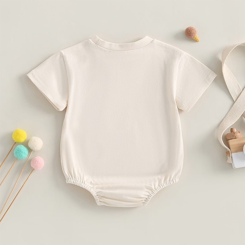 Infant Baby Boy Girl Summer Bodysuit Solid Short Short Sleeve Jumpsuit with Pocket Outfit Bubble Romper