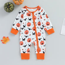 Load image into Gallery viewer, Baby Boy Girl Halloween Jumpsuit Long Sleeve Crew Neck Pumpkin Print Zipper Romper
