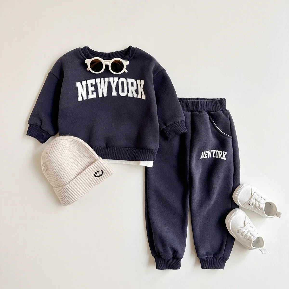 Baby Toddler Boys Girls 2Pcs New York Jogger Set Long Sleeve Print Letter Crewneck Top + Pants Outfit