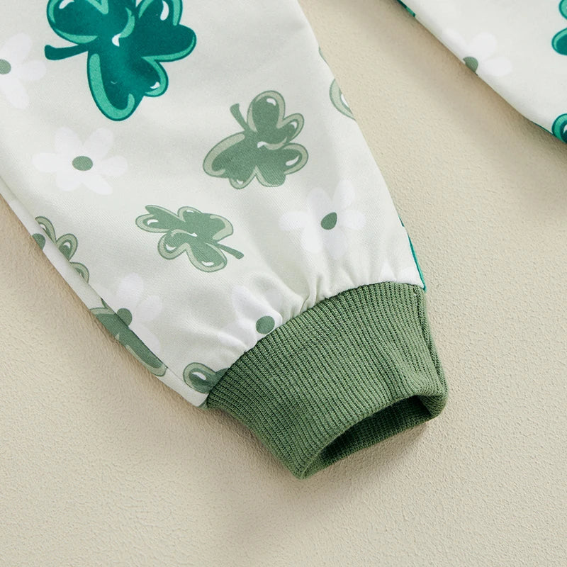 Baby Toddler Girls Boys 2Pcs St. Patrick's Day Outfits Shamrock Print Long Sleeve Top and Long Pants Set