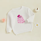 Baby Toddler Kids Girl Halloween Sweater Long Sleeve Round Neck Ghost Flower Embroidery Knit Pullover Top
