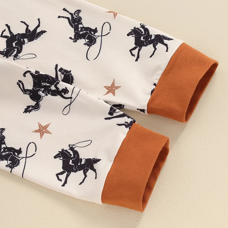 Baby Boy 3Pcs Outfit Yee-Haw Short Sleeve Romper Elastic Waist Star Cowboy Print Pants Hat Clothes Set