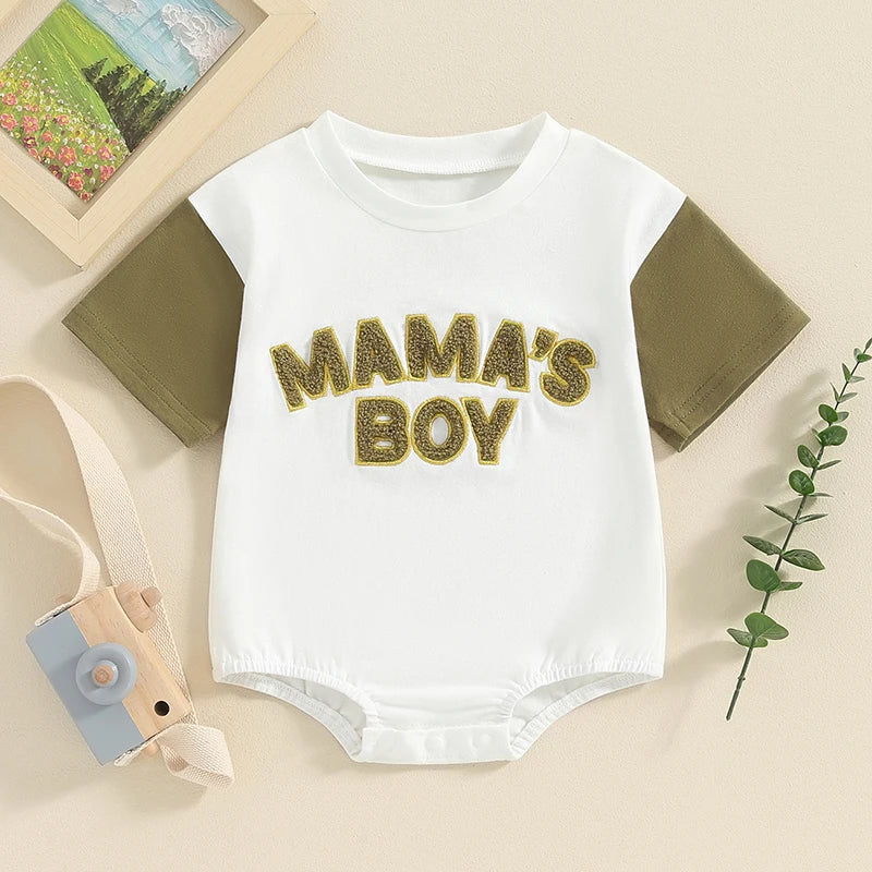 Baby Boy Mama's Boy Romper Short Sleeve Bodysuit Crew Neck Jumpsuit Summer Spring