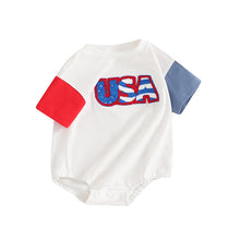 Load image into Gallery viewer, Baby Girls Boys 4th of July USA Independence Day Romper Short Sleeve Crew Neck Embroidery Letters Summer Jumpsuit Clothes
