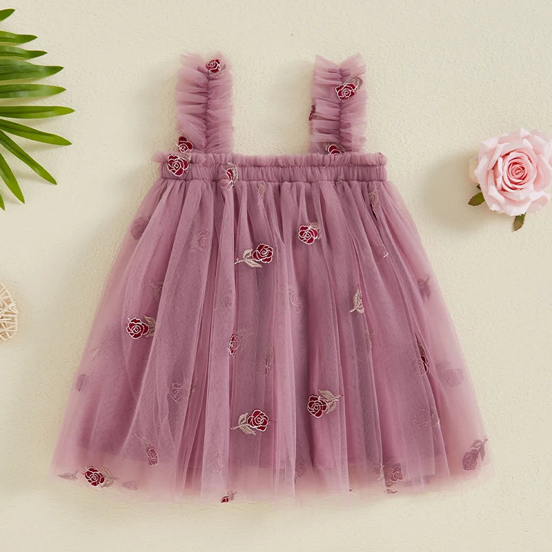 Baby Toddler Girls Princess Dress Sleeveless Flower Embroidery A-line Tulle Tank Top Dresses Clothes