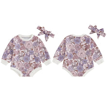 Load image into Gallery viewer, Baby Girls 2Pcs Autumn Casual Romper Long Sleeve O Neck Flower Print Romper with Headband Set
