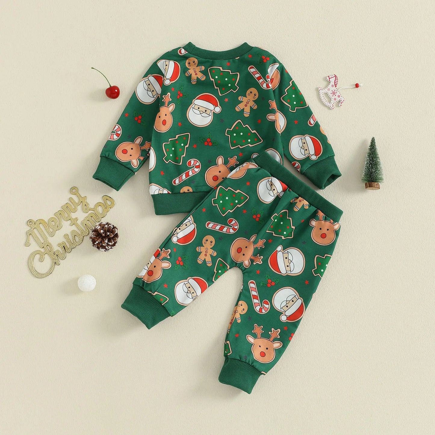 Baby Toddler Boys Girls 2Pcs Christmas Santa Claus Milk Reindeer Print Long Sleeve Top with Elastic Waist Paints 2piece Outfit Jogger Set