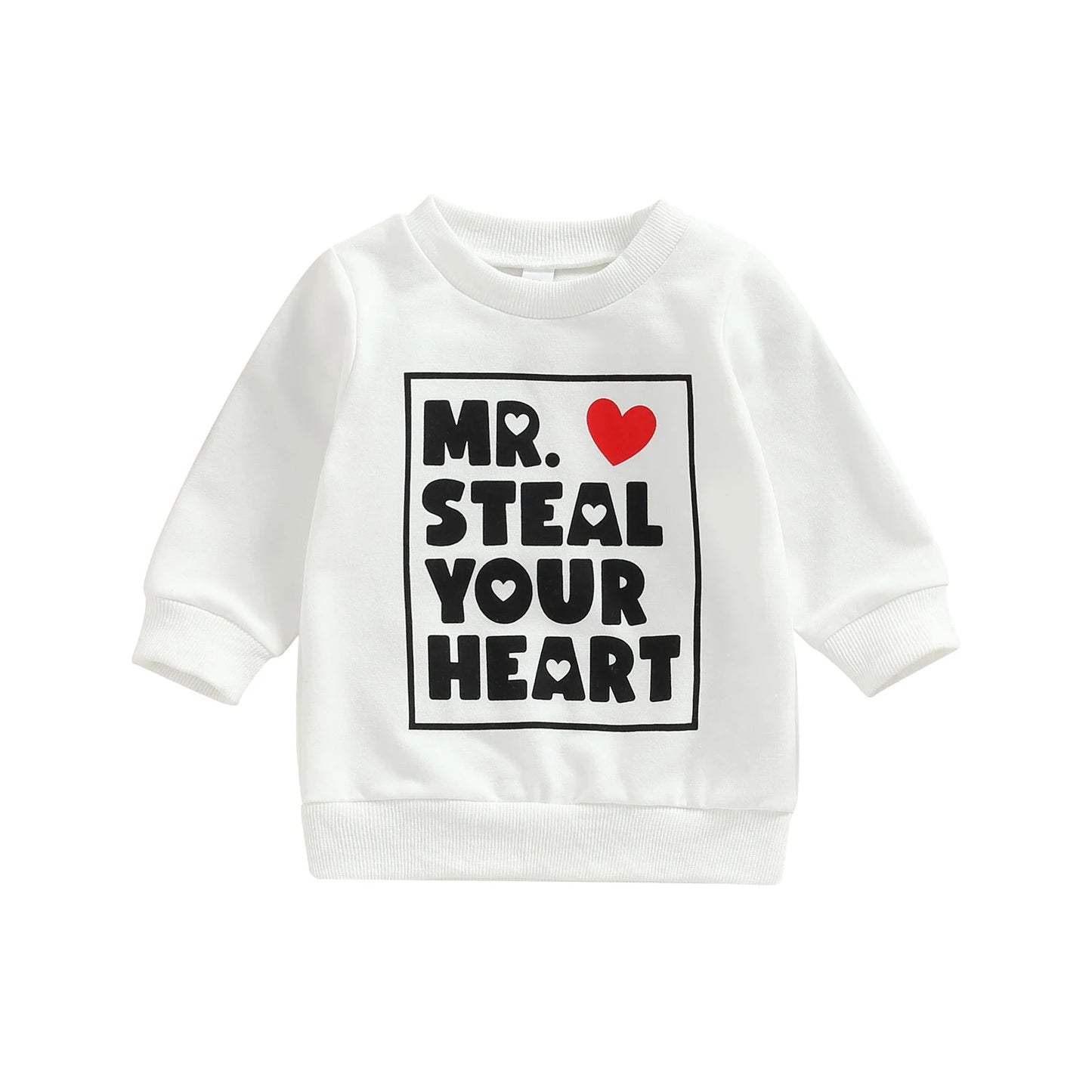 Baby Toddler Kids Boy Valentine's day Long Sleeve Mr. Steal Your Heart Letter Print Pullover Tops