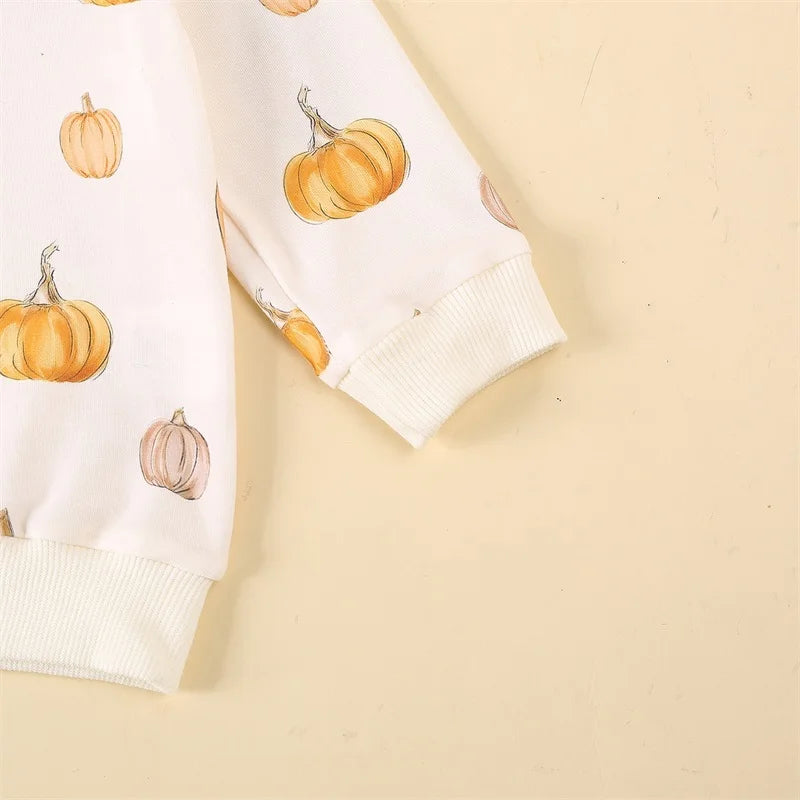 Baby Toddler Girls 3Pcs Halloween Outfit Pumpkin Print Long Sleeve Top Long Pants Headband Fall Set