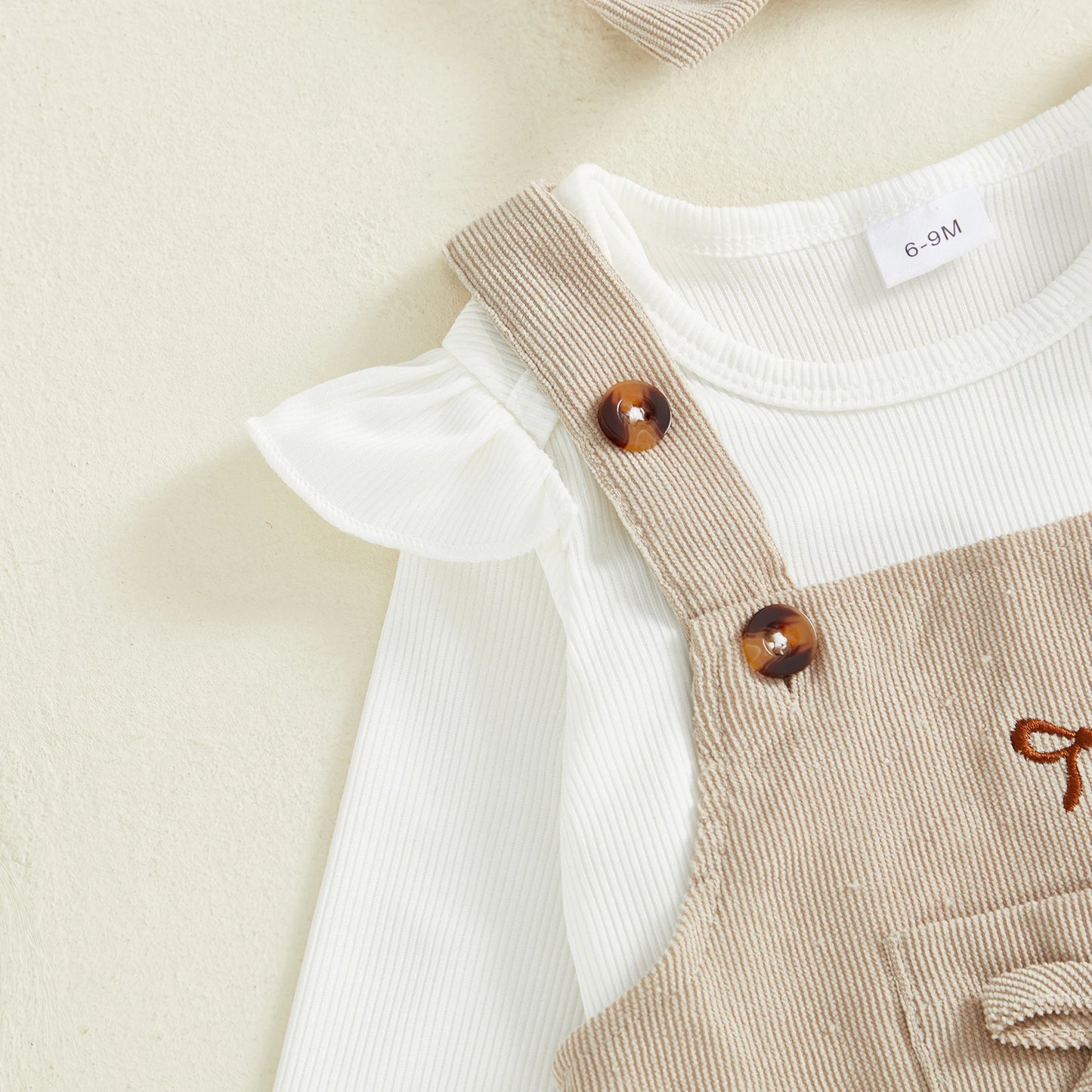 Baby Girls 3Pcs Outfit Ruffle Long Sleeve Crew Neck Romper Overall Bow Dress and Headband Set