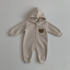 Teddy Bear Patch Hoodie Jumpsuit Romper