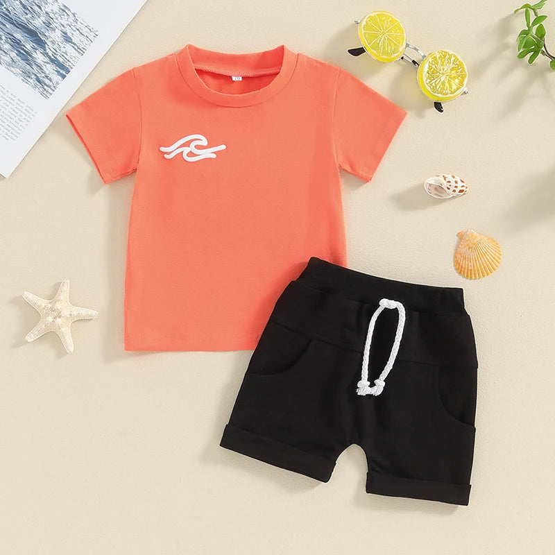 Toddler Baby Boy Girl 2Pcs Outfits Sunny Days Club Wave Short Sleeve T-Shirt Top Pants Shorts Set Summer