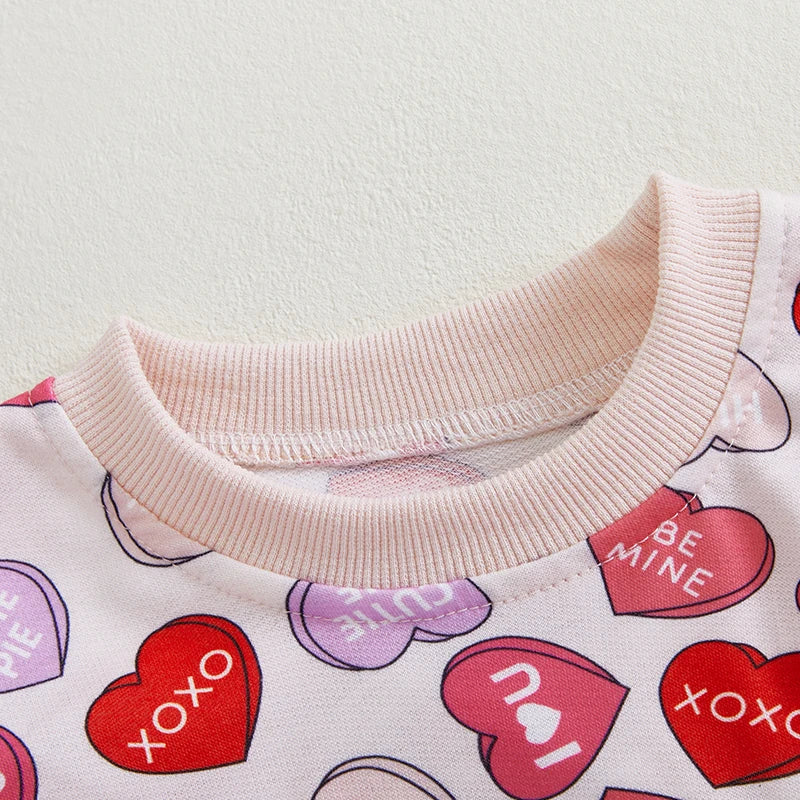 Baby Toddler Boys Girls 2Pcs Valentine's Day Outfit Heart Letter XOXO Love Long Sleeve Crewneck Top and Elastic Pants Valentines Jogger Set