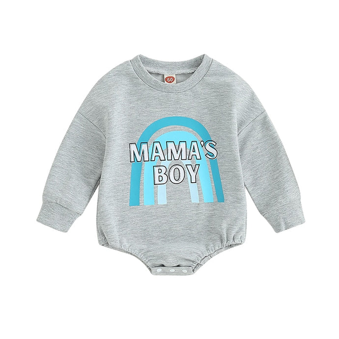 Baby Boys Bodysuit Long Sleeve Round Neck Rainbow Mamas Boy Print Newborn Playsuit Romper