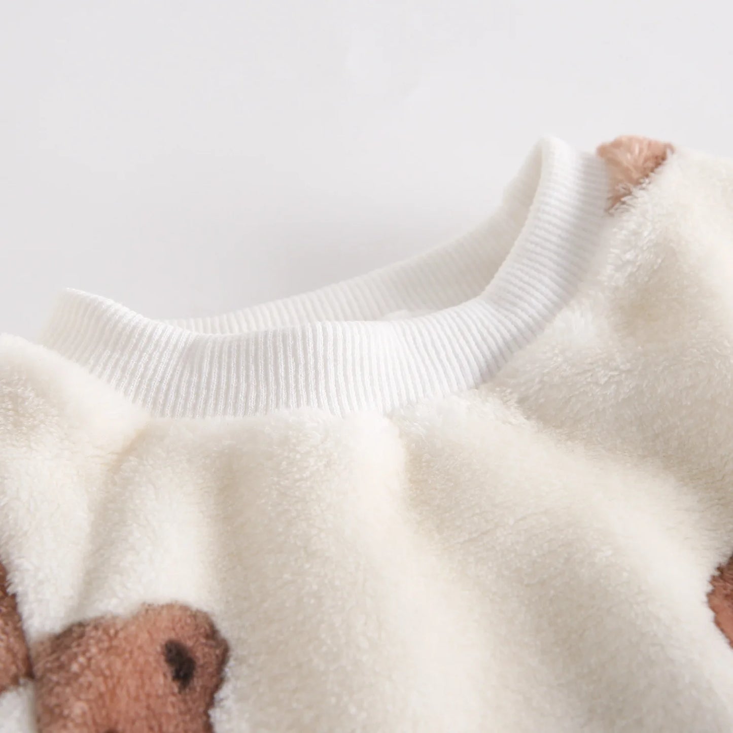 Baby Toddler Boy Girl 2Pcs Winter Clothes Set Thick Warm Pullover Top Pant Suit Bear Print Fleece Two Piece Jogger Set Outfit