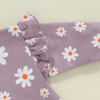 Baby Girl Bubble Romper Flower Daisy Print Round Neck Long Sleeve Jumpsuit