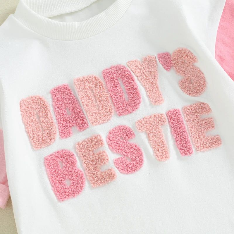 Baby Girl Daddy's Bestie Embroidery Letters Romper Short Sleeve Bodysuit Father Gift Clothes