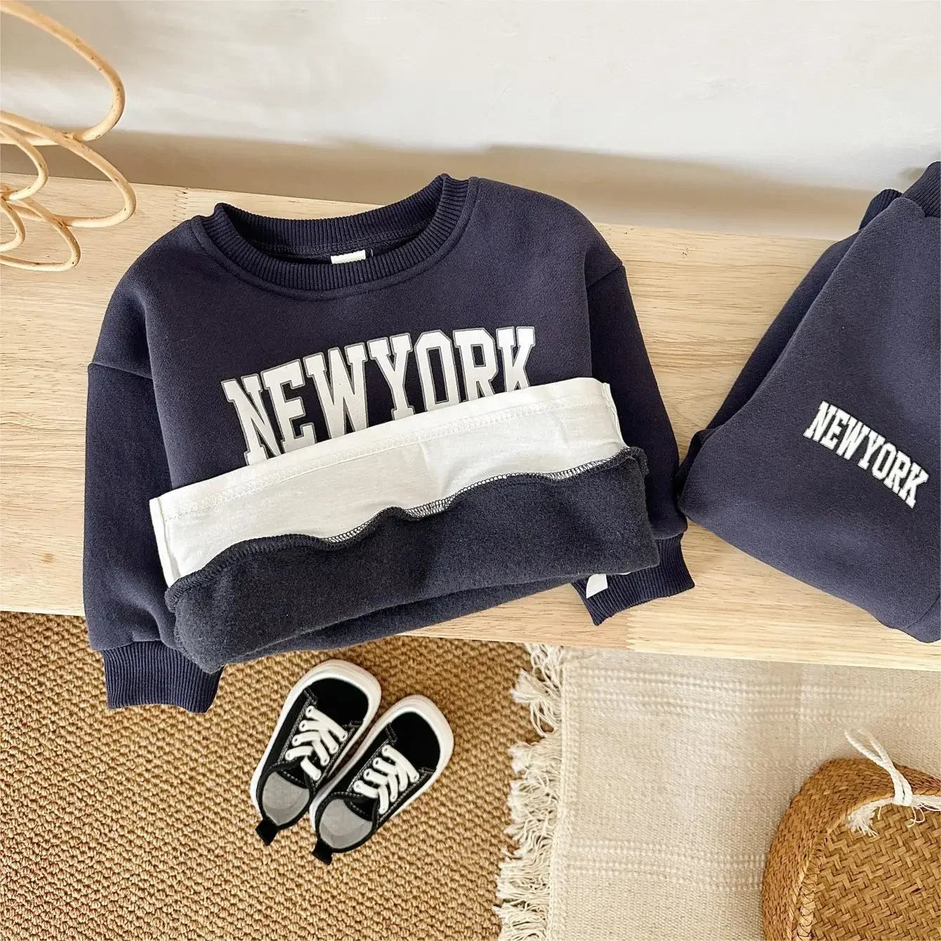 Baby Toddler Boys Girls 2Pcs New York Jogger Set Long Sleeve Print Letter Crewneck Top + Pants Outfit