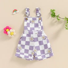 Load image into Gallery viewer, Baby Toddler Girls  Overalls Shorts Checkerboard Floral Flowers Print Summer Sleeveless Romper Jumpsuit
