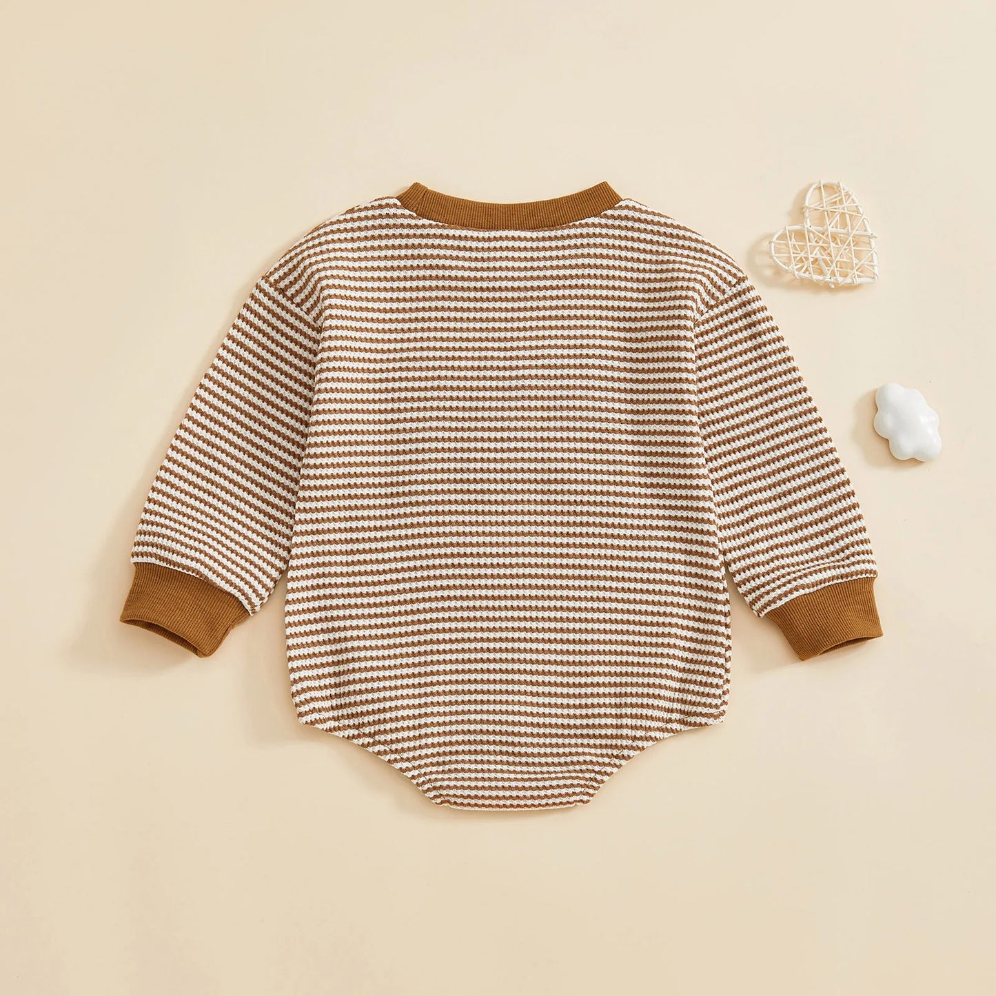 Baby Boy Romper Long Sleeve Crew Neck Striped Embroidery Mama's Boy Letters Fall Bodysuit