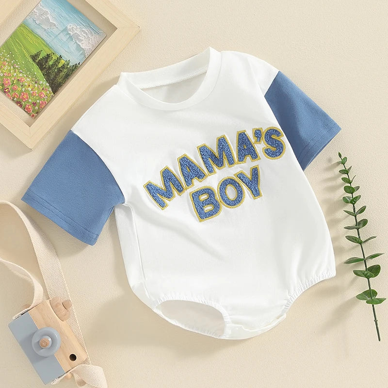 Baby Boy Mama's Boy Romper Short Sleeve Bodysuit Crew Neck Jumpsuit Summer Spring