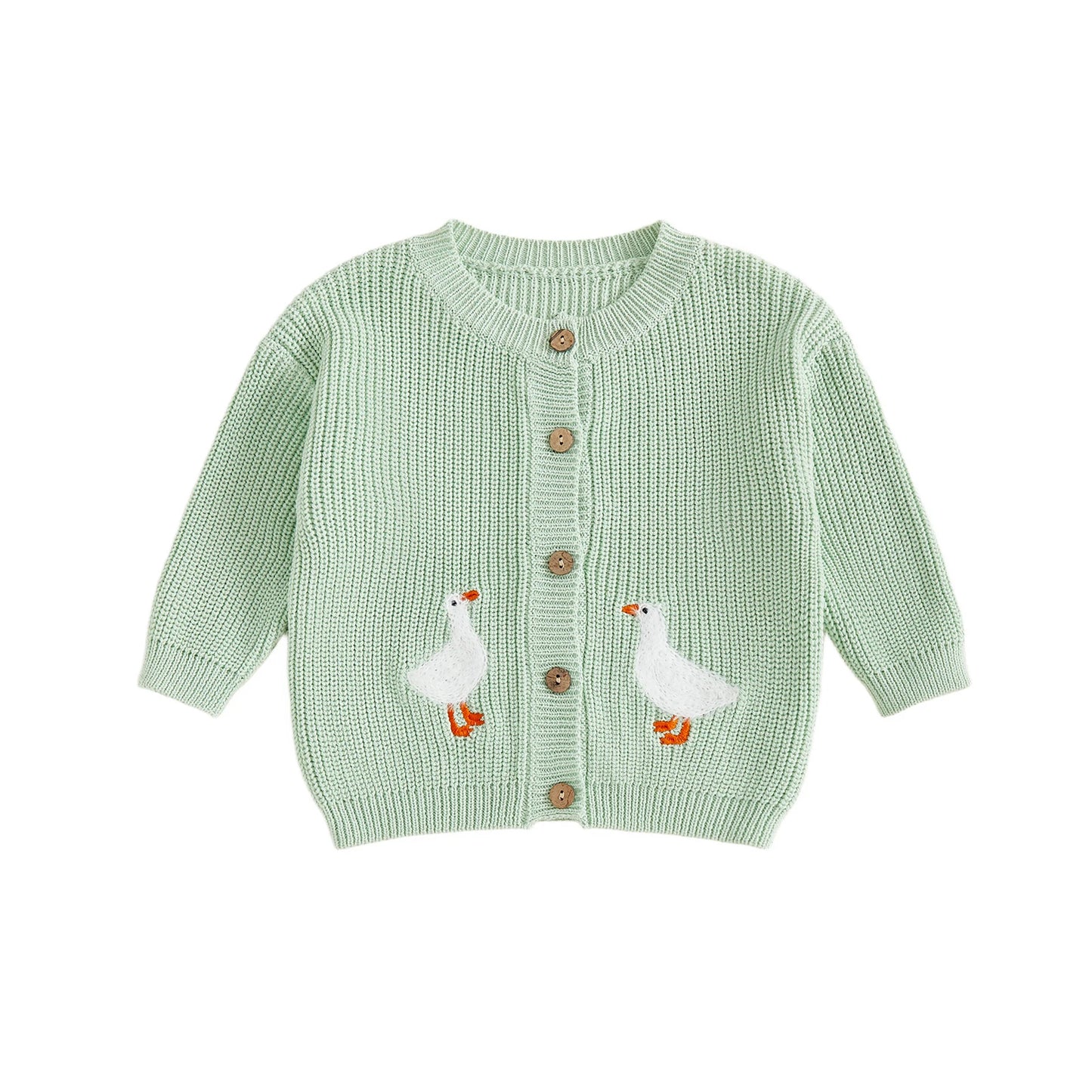 Toddler Kids Girl Knit Sweater Long Sleeve Round Neck Goose Embroidery Button Down Cardigan Tops