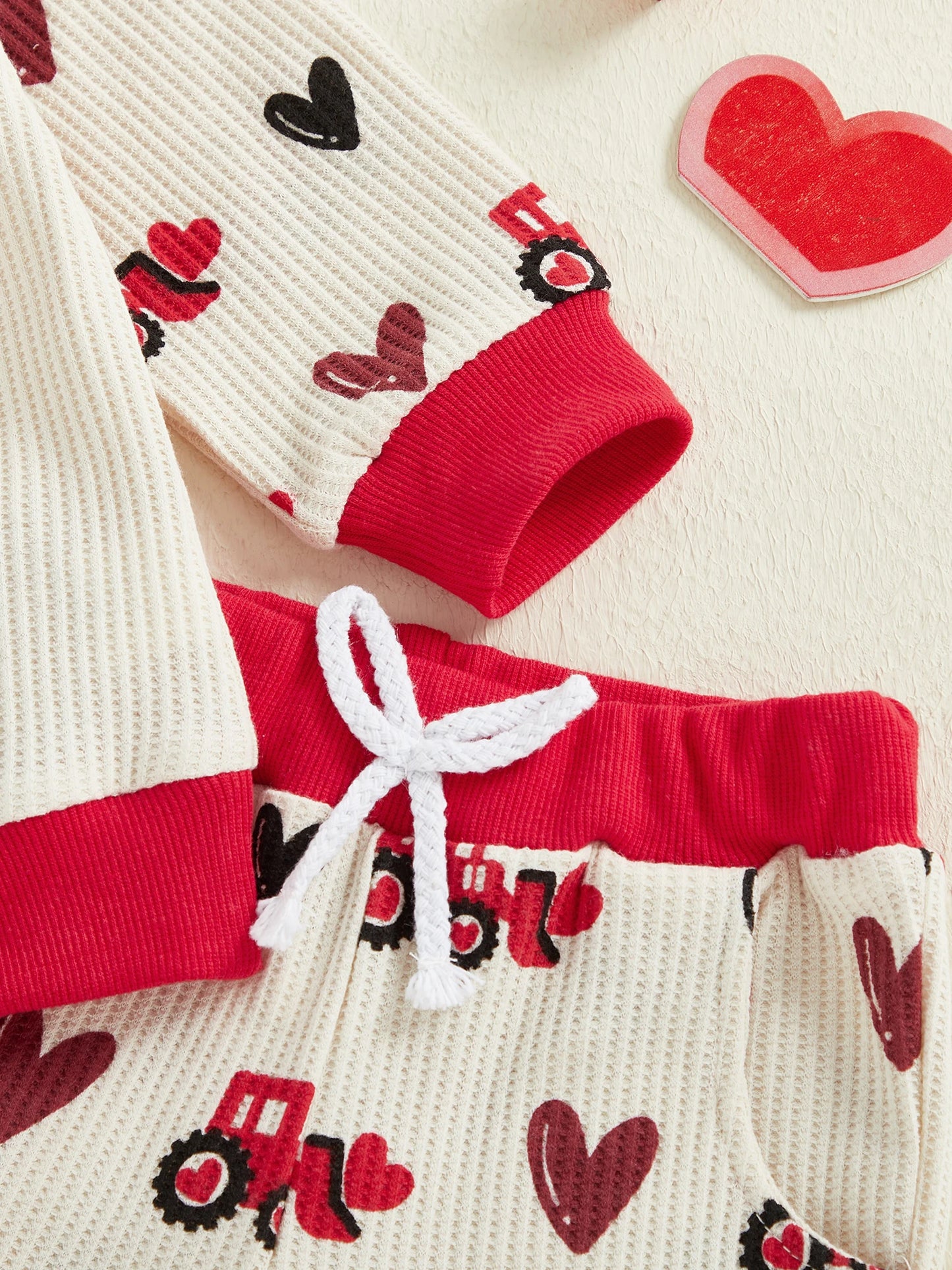 Baby Toddler Boy 2Pcs MY LOVE Valentine's Outfit Letter Embroidery Long Sleeve Crew Neck Pullover Top and Joggers Pants Set