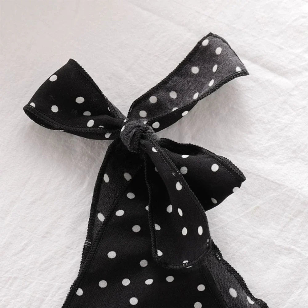 Polka Dot Tie Shoulder Romper