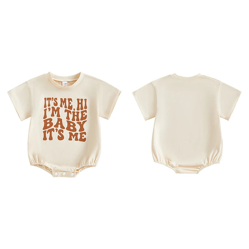 Baby Boy Girl It's Me Hi I'm The Baby It's Me Summer Spring Clothes Funny Print Letters Bubble Romper Oversized Short Sleeve Jumpsuit Bodysuit