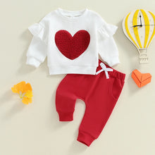 Load image into Gallery viewer, Baby Toddler Girls 2Pcs Outfit Heart Embroidery Ruffles Long Sleeve Top and Elastic Pants Set
