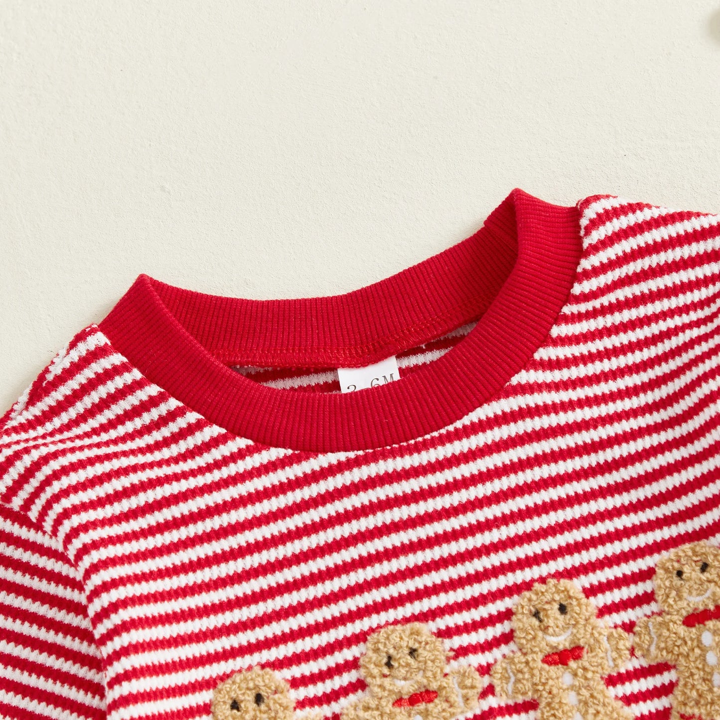 Baby Girls Boys Striped Romper Fashionable Christmas Gingerbread Embroidery Round Neck Long Sleeve Jumpsuit