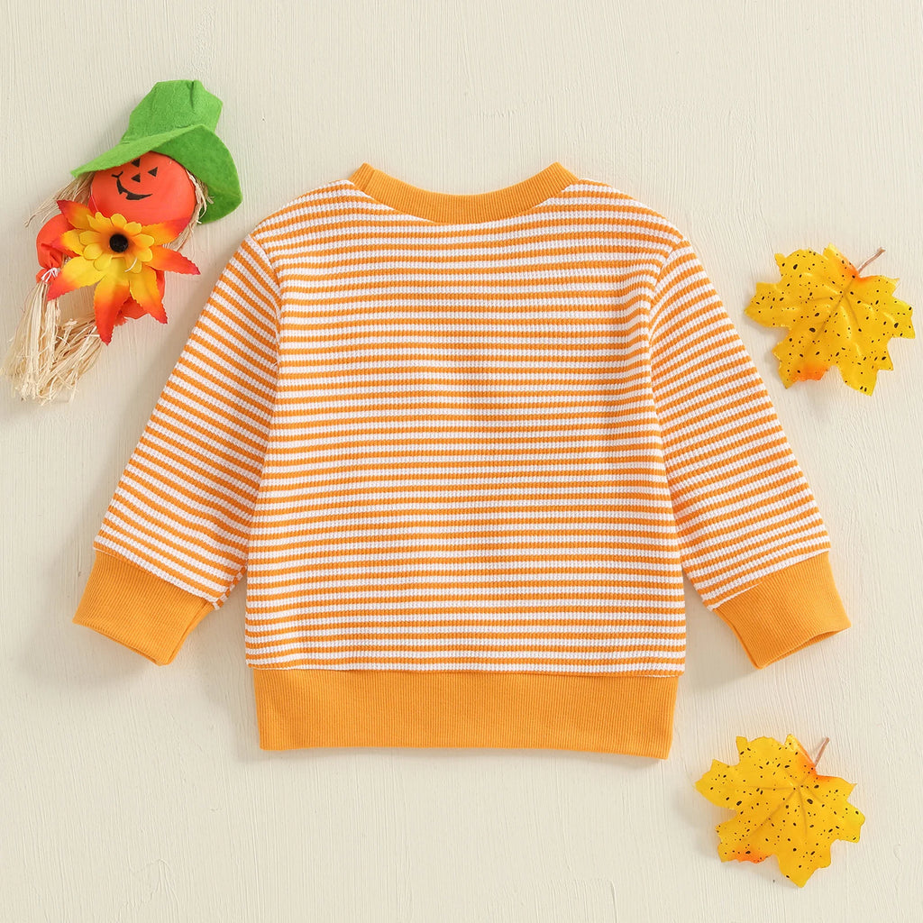 Baby Toddler Girls Boys Long Sleeve Crew Neck Ghost Pumpkin Striped Pullover Halloween Top Clothes