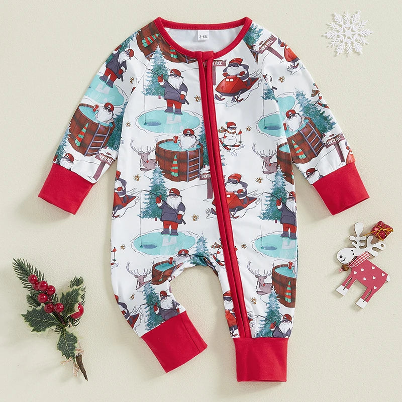 Baby Toddler Girls Boys Rompers Christmas Clothes Santa Print Long Sleeve Jumpsuit