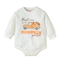 Load image into Gallery viewer, Baby Girls Boys Long Sleeve Halloween Rompers Meet Me At The Pumpkin Patch Print Round Neck Jumpsuits
