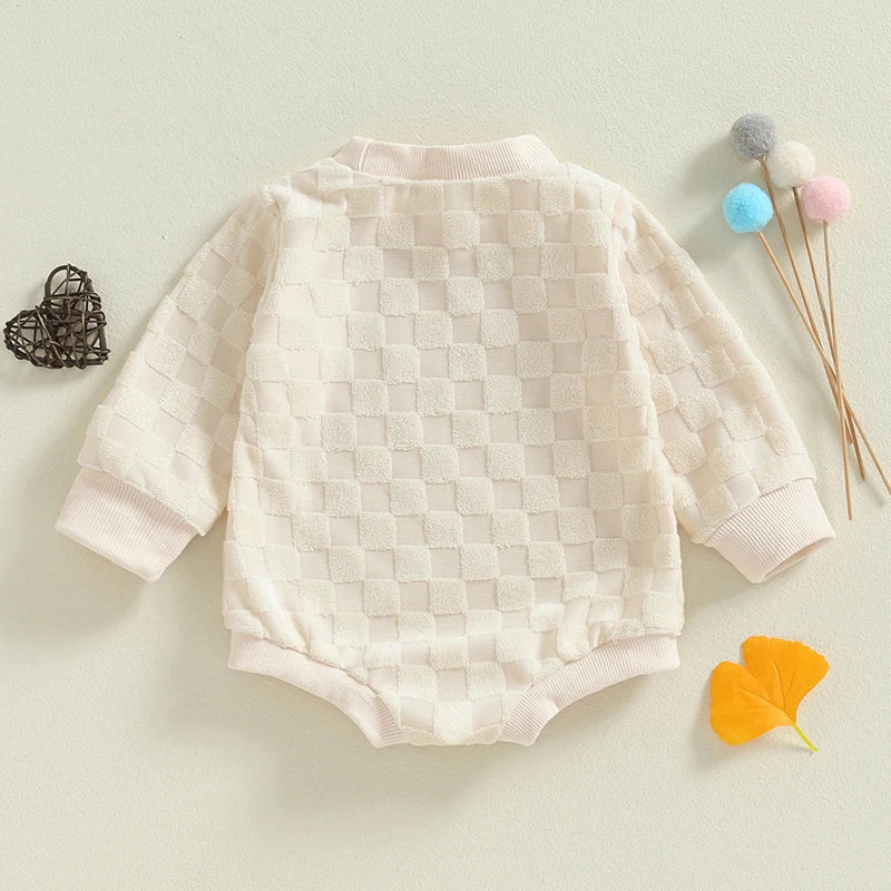 Baby Boys Girls Romper Long Sleeve Crew Neck Checkered Bodysuit Fall Playsuit