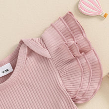 Load image into Gallery viewer, Baby Girl Summer Clothes Ribbed Plain Ruffle Sleeve Short Sleeve Bodysuit Rib Knit Romper
