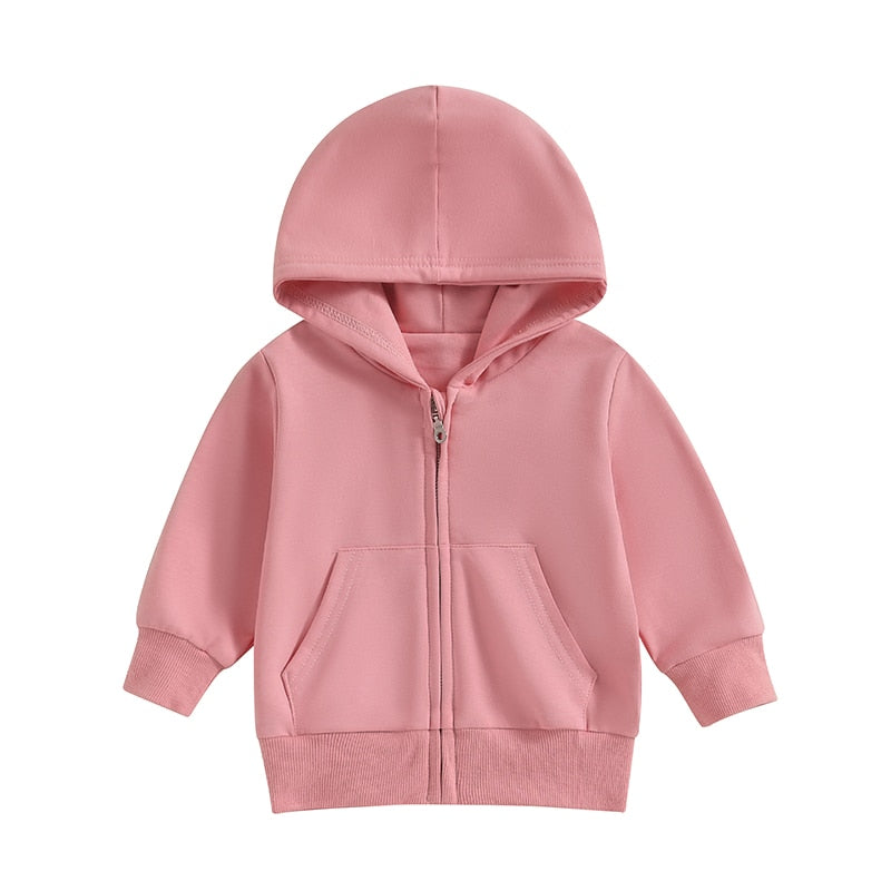 Baby Toddler Kids Boys Girls Hoodies Solid Zip Up Jacket Hooded Long Sleeve Top