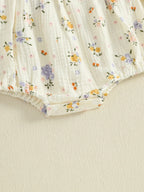 Baby Girl Fall Bubble Romper Floral Print Long Sleeve Frill Mock Neck Ruffled Jumpsuit