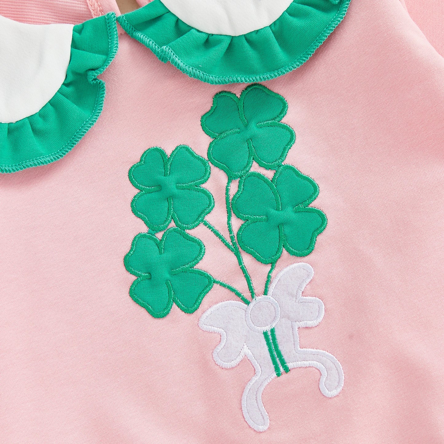 Baby Toddler Girl 2Pcs Spring Outfit Clover Bow Embroidered Doll Collar Top and Flare Pants 2 Piece Set