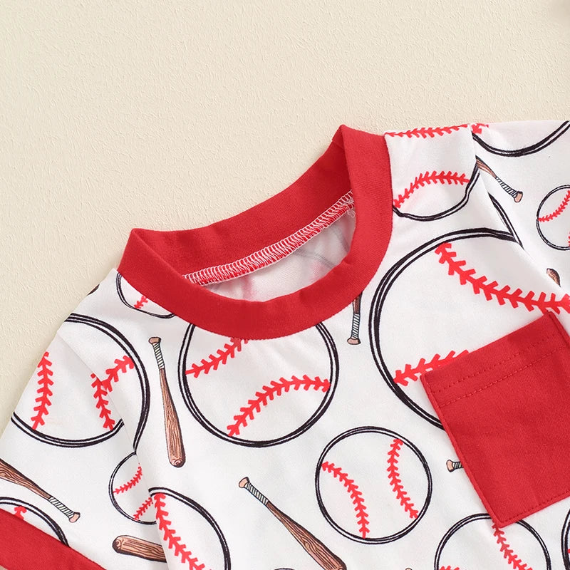 Baby Toddler Boys 2Pcs Baseball Print Short Sleeve Top with Elastic Waist Shorts Summer Outfit Set