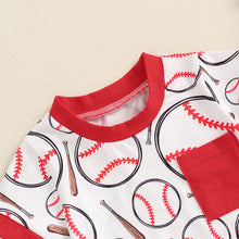 Load image into Gallery viewer, Baby Toddler Boys 2Pcs Baseball Print Short Sleeve Top with Elastic Waist Shorts Summer Outfit Set
