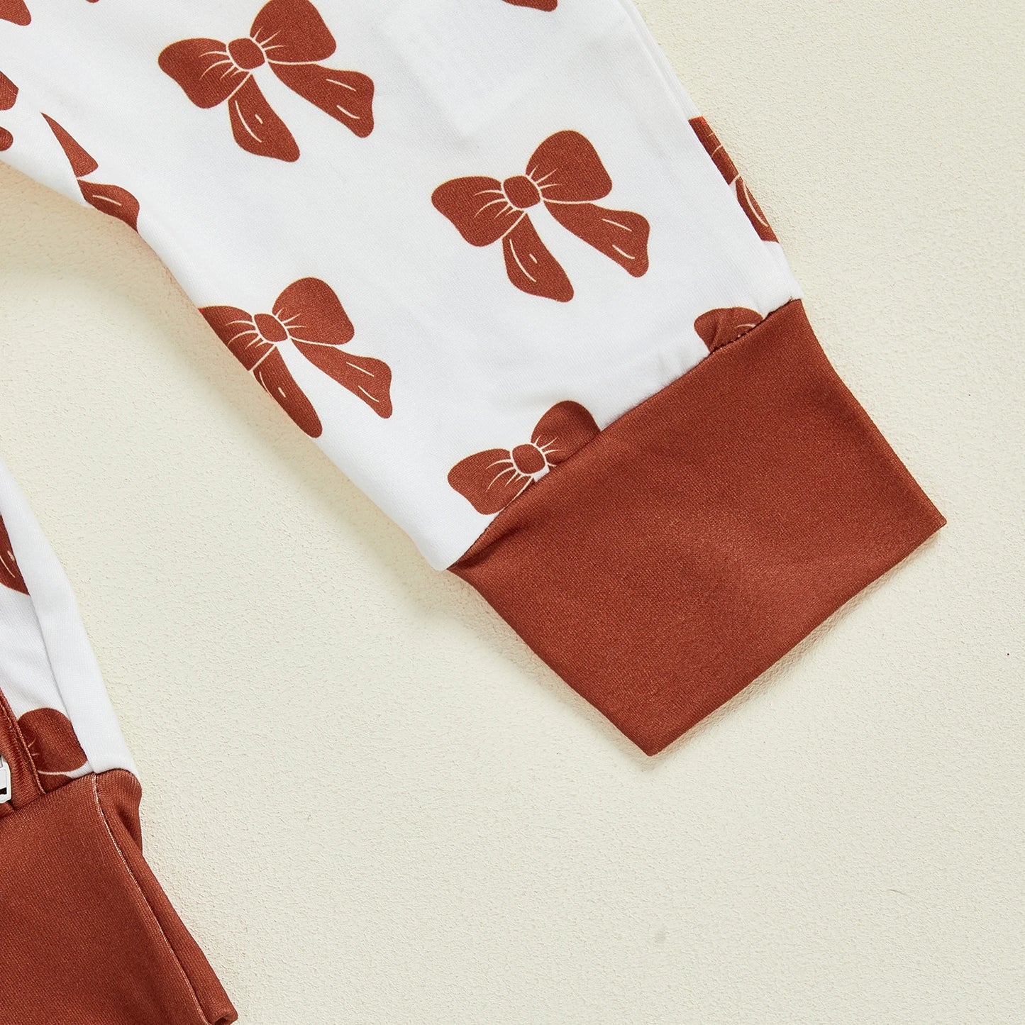 Baby Girl Zipper Romper Long Sleeve Round Neck Bow Print Jumpsuit