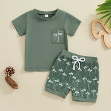 Load image into Gallery viewer, Baby Toddler Boys 2Pcs Summer Outfit Short Sleeve Palm Tree Embroidery Pocket Top + Shorts Set
