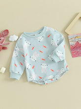 Load image into Gallery viewer, Baby Girls Boys Bubble Romper Easter Bunny Carrot Print Long Sleeve Jumpsuit
