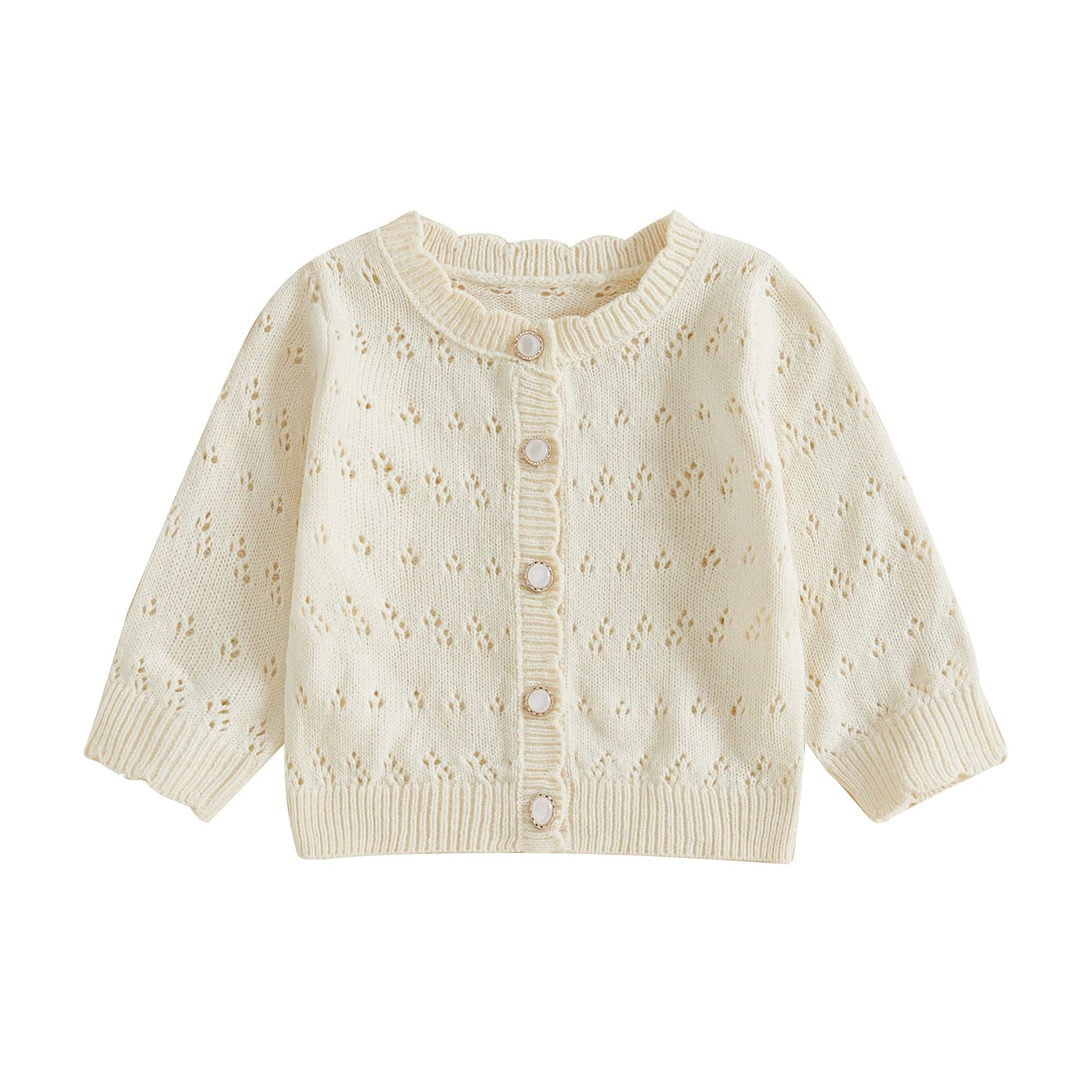 Baby Toddler Girl Knit Cardigan Solid Color Long Sleeve Crew Neck Button Down Lightweight Sweater