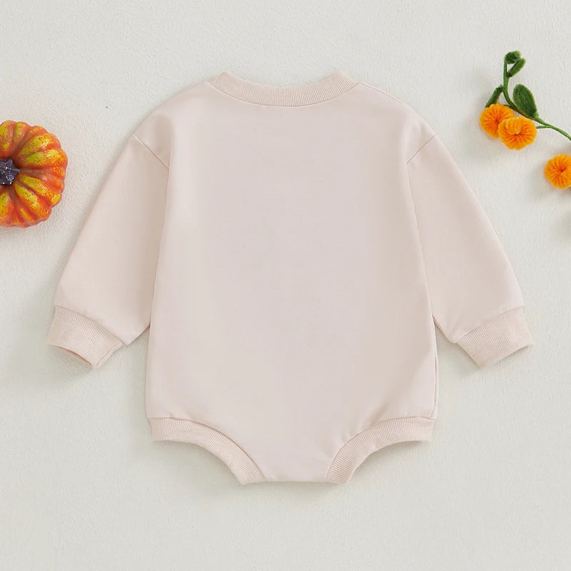 Baby Girl Boys Halloween Romper Thick Thighs Pumpkin Vibes Pumpkin Letter Embroidery Round Neck Long Sleeve