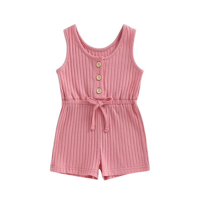 Toddler Baby Girls Boys Playsuit Solid Crew Neck Tank Jumpsuits Ribbed Romper