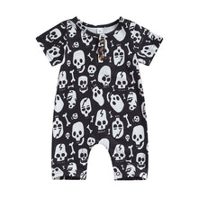 Load image into Gallery viewer, Baby Boys Girls Jumpsuit Halloween Skull Print Short Sleeve Round Neck Footless Romper
