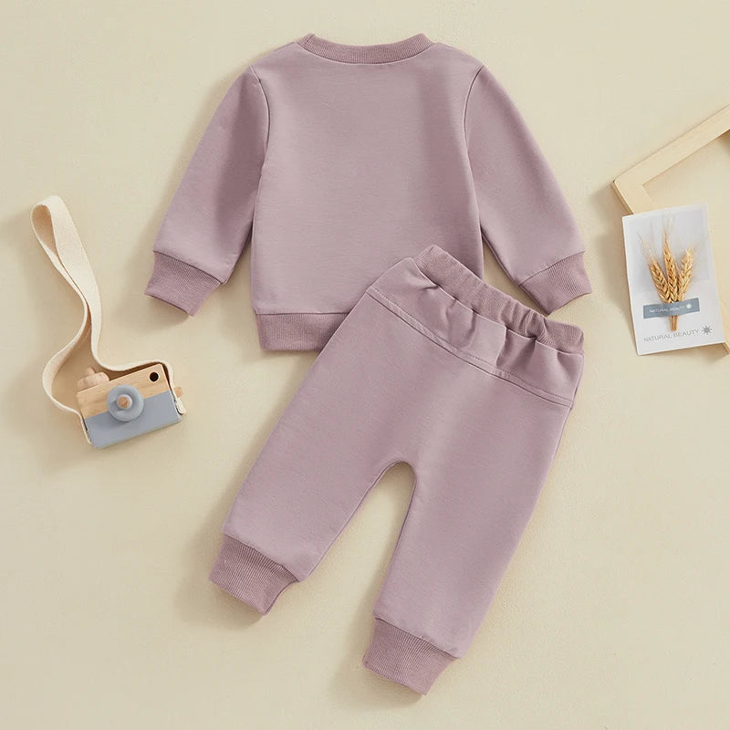 Baby Toddler Boys Girls 2Pcs Auntie's Little Bestie Set Letter Print Long Sleeve Pullover Top Pants Fall Winter Outfit